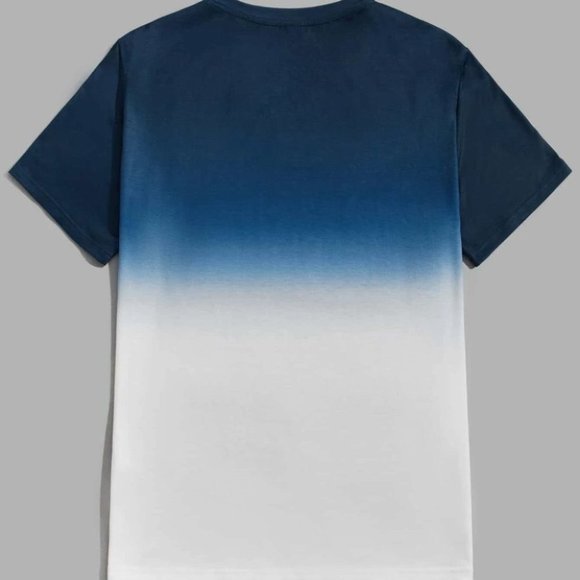 Blue Vacation Style Men's Ombre Round Neck Tee - Picture 2 of 4